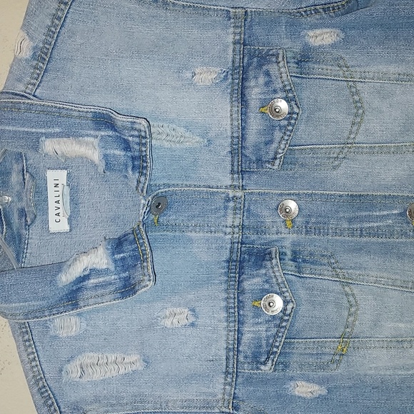 Cavalini embroidered distressed jean jacket - Picture 3 of 12